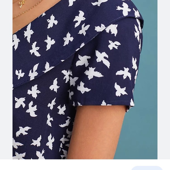 Maeve for Anthropologie Austin Navy and White Bird Print Blouse, size 2 - Picture 8 of 9